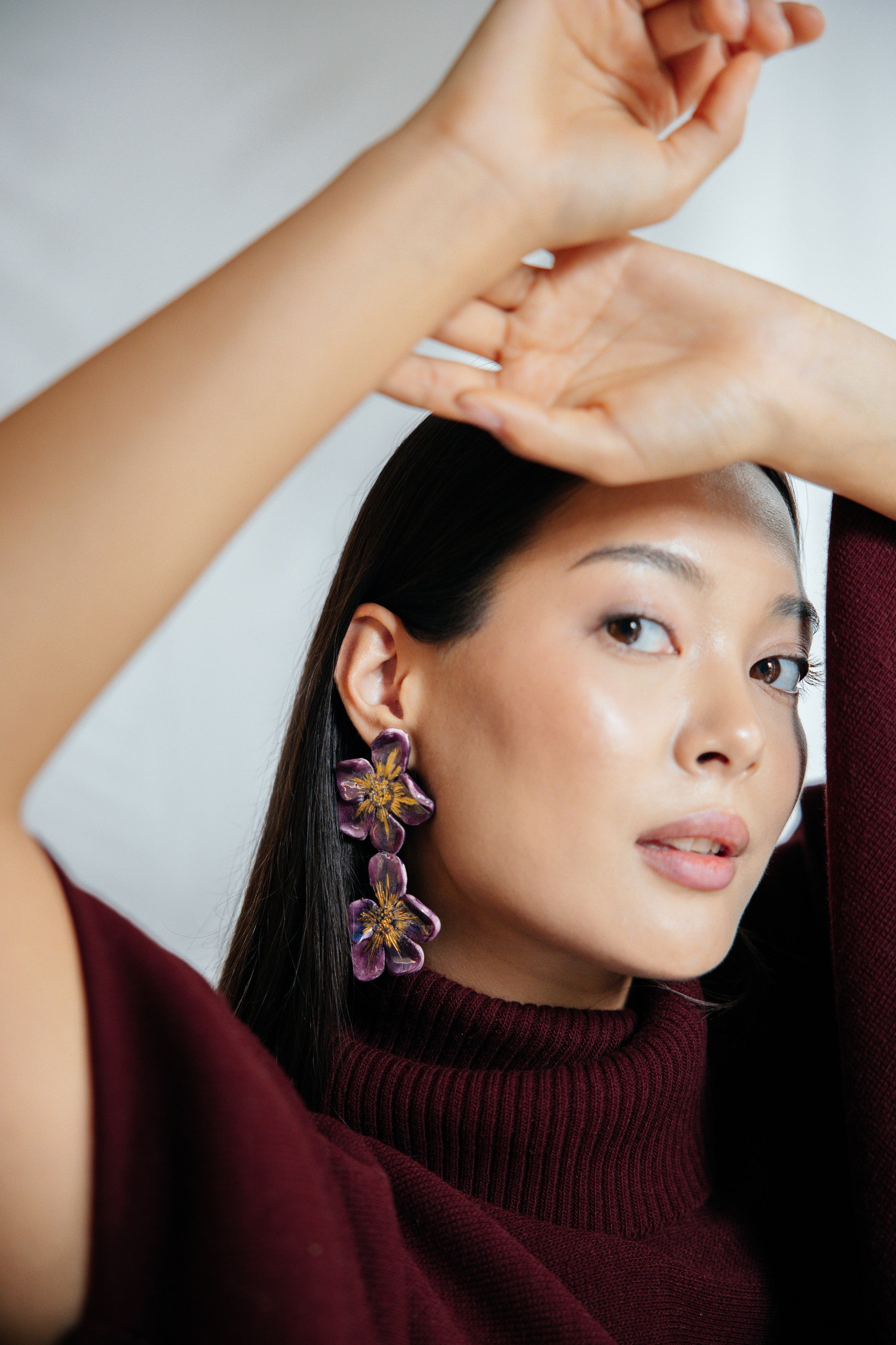 AMARINA - Gold Detailed Floral Earrings - A/W 25-26 Silent Reverie