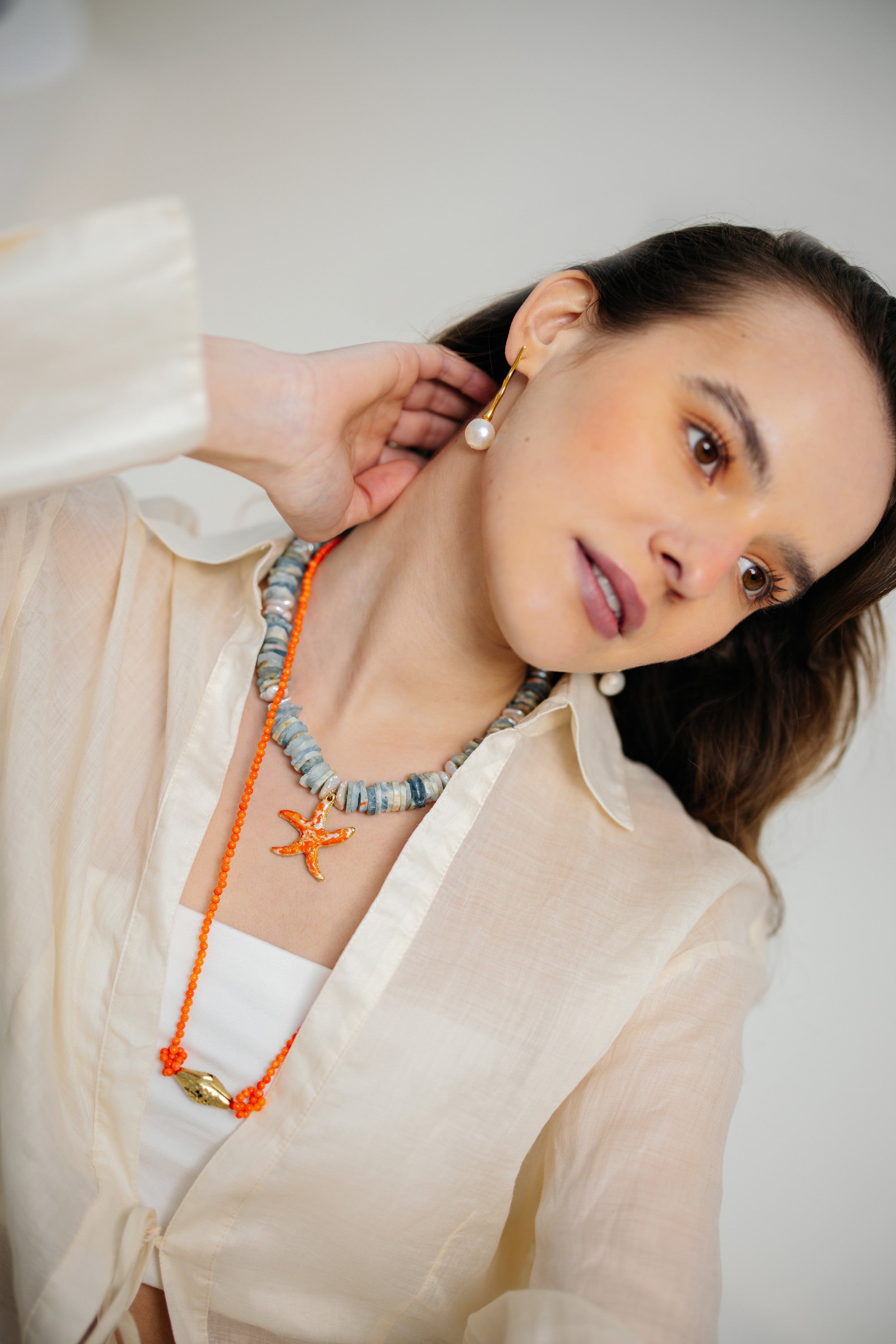 No.14 - Coral Detailed  Long Necklace - S/S '26