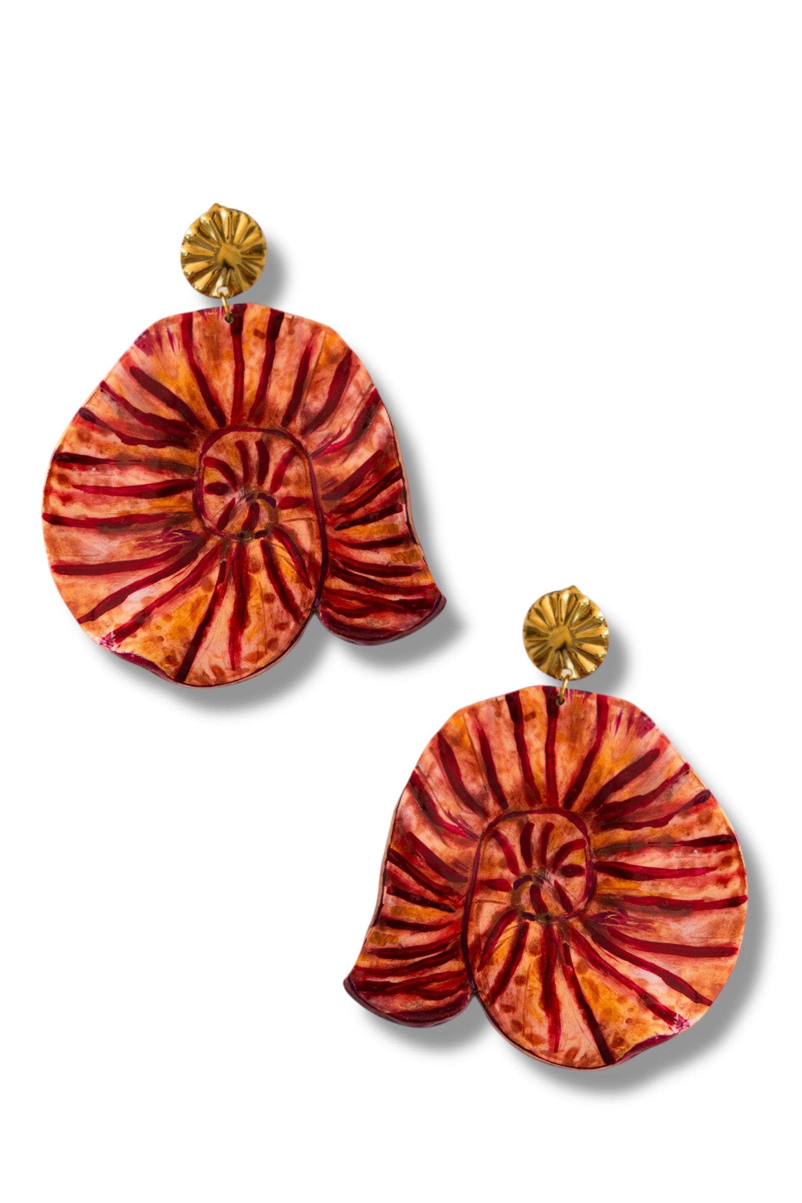 ATLANTIS - Red Asymmetrical Shell Earrings