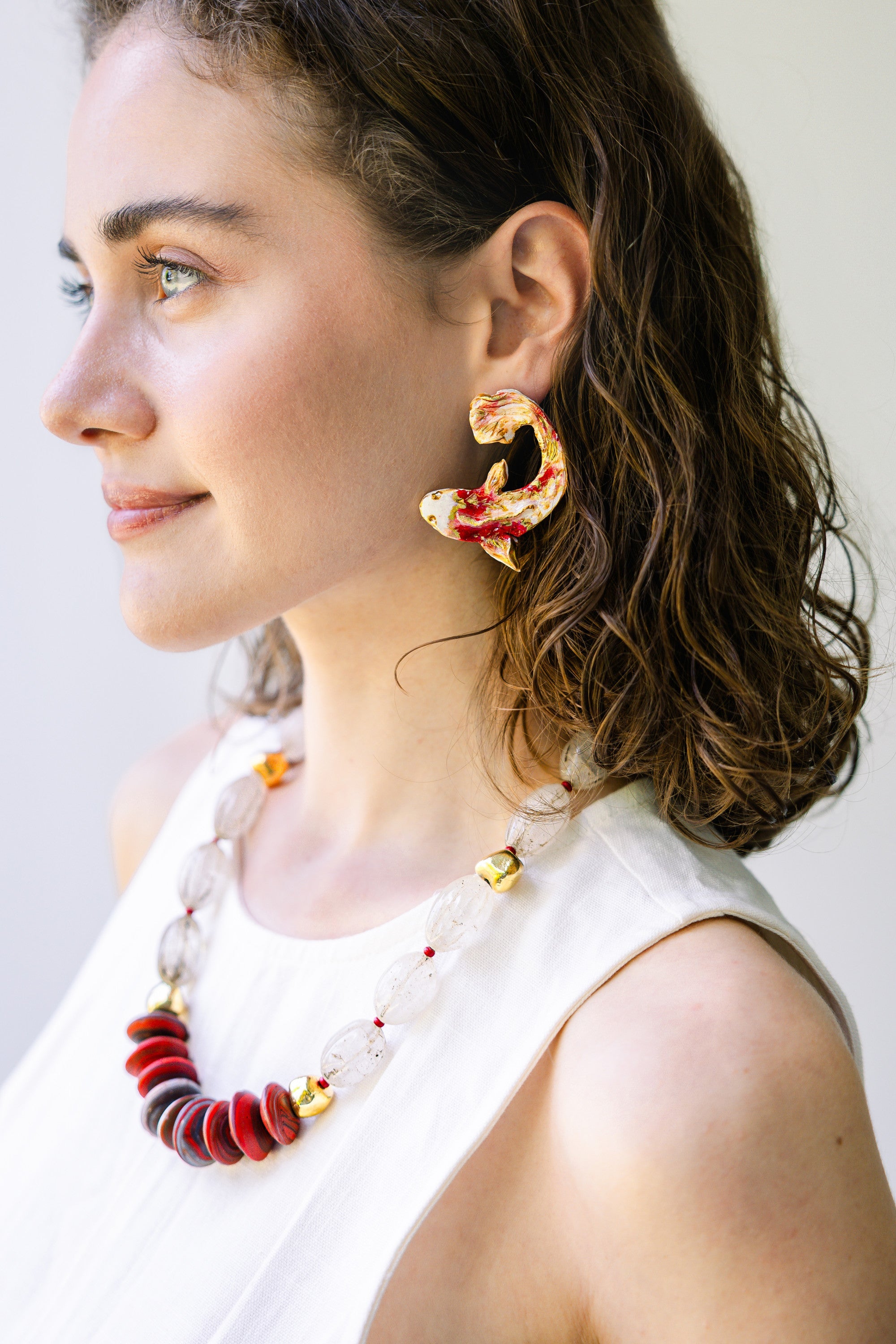 KOI - Red Asymmetrical Earrings