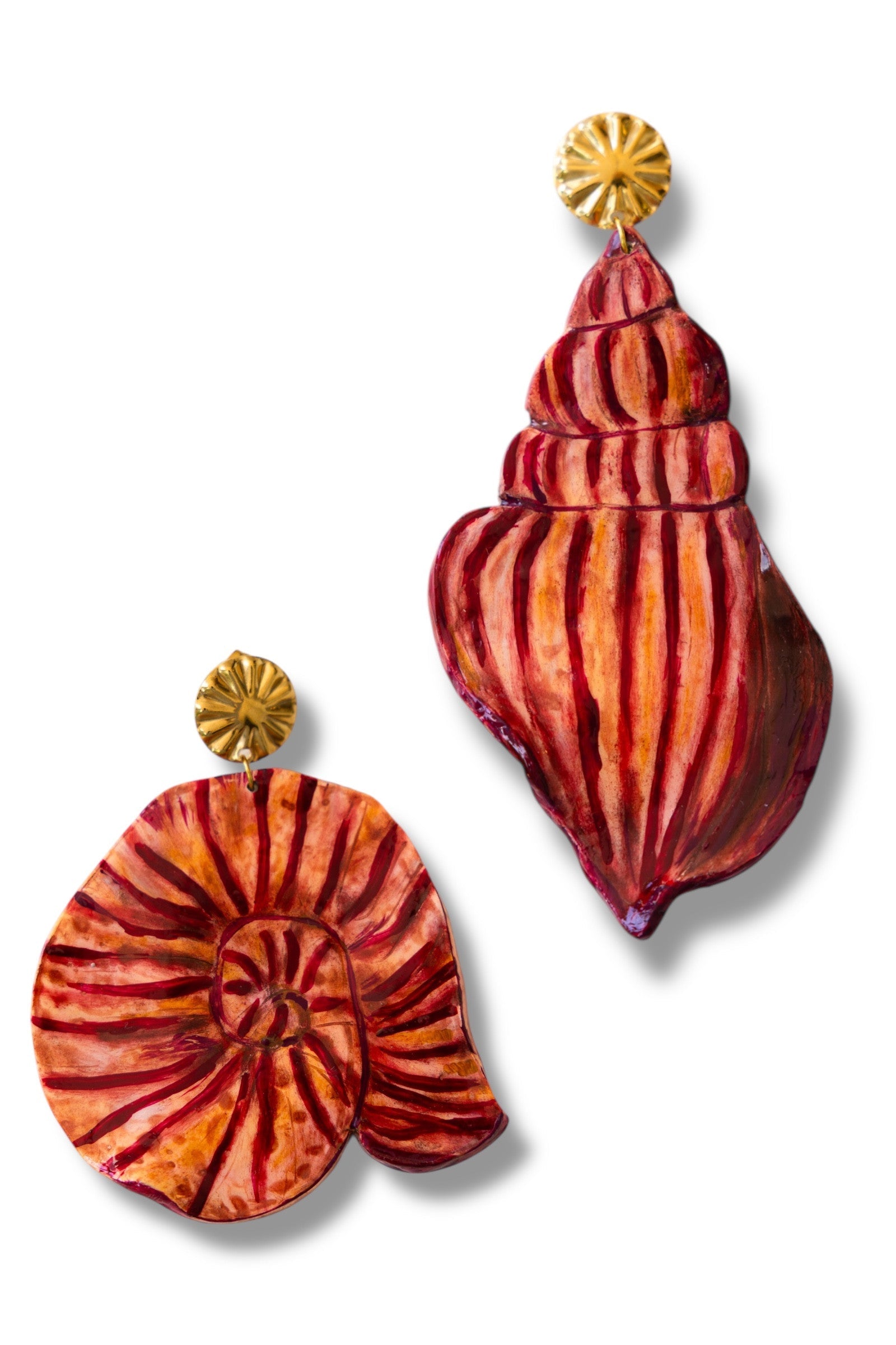 ATLANTIS - Red Asymmetrical Shell Earrings