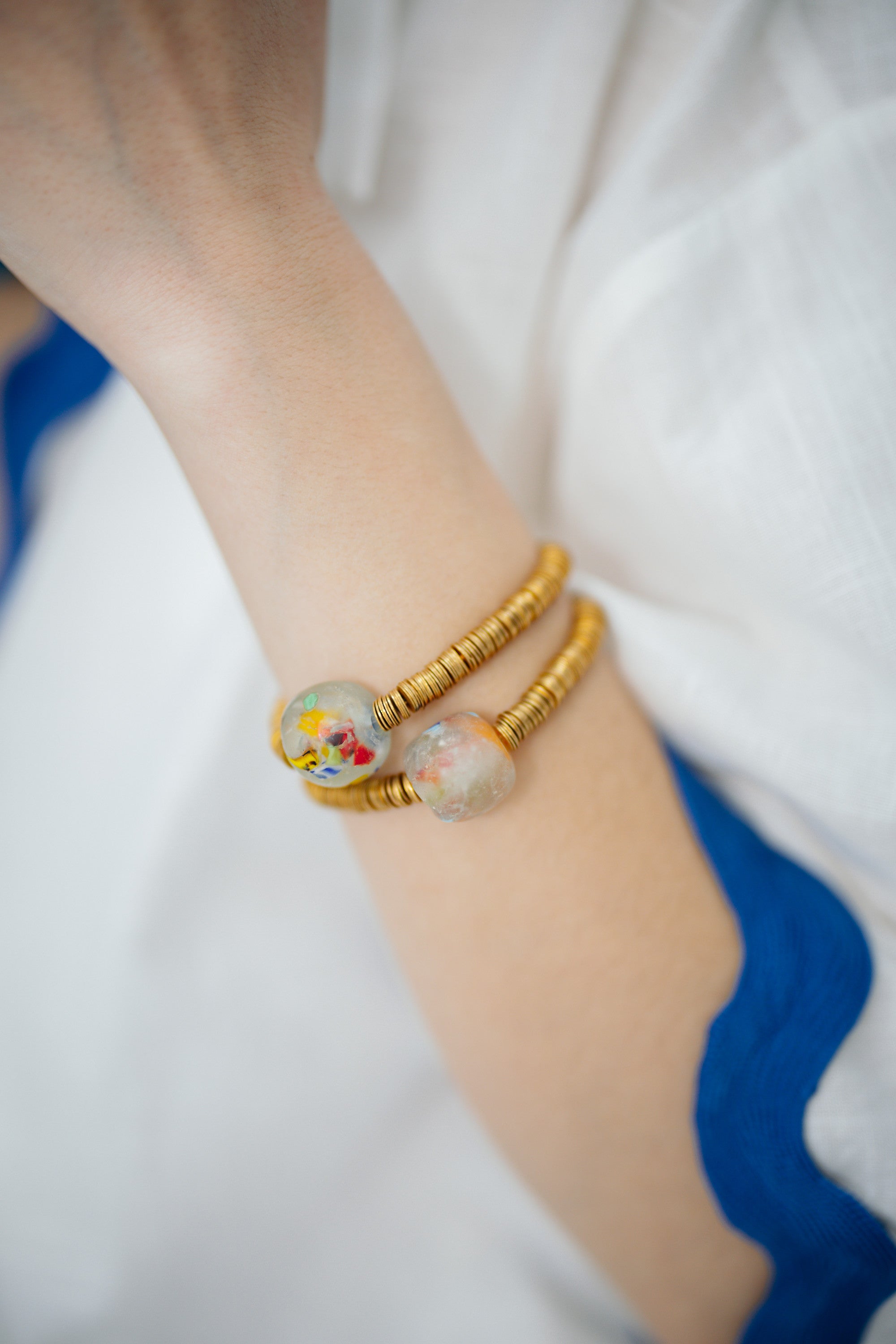 No.53 - African Glass Detailed Ethiopian Brass Bracelet - S/S '26