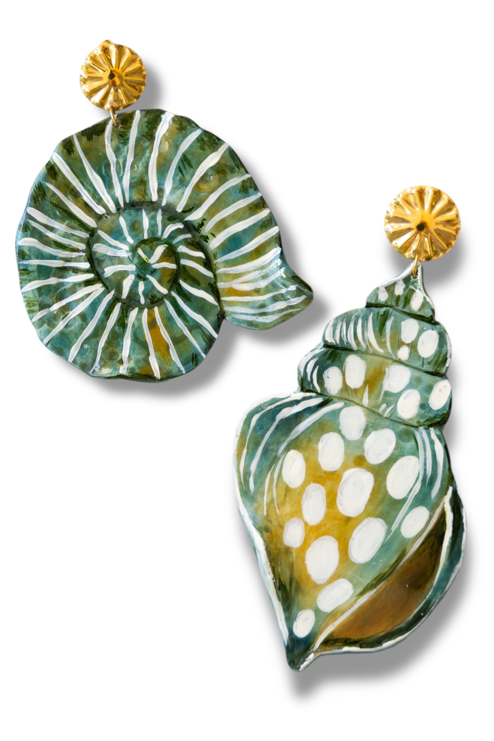 ATLANTIS - Green Asymmetrical Shell Earrings