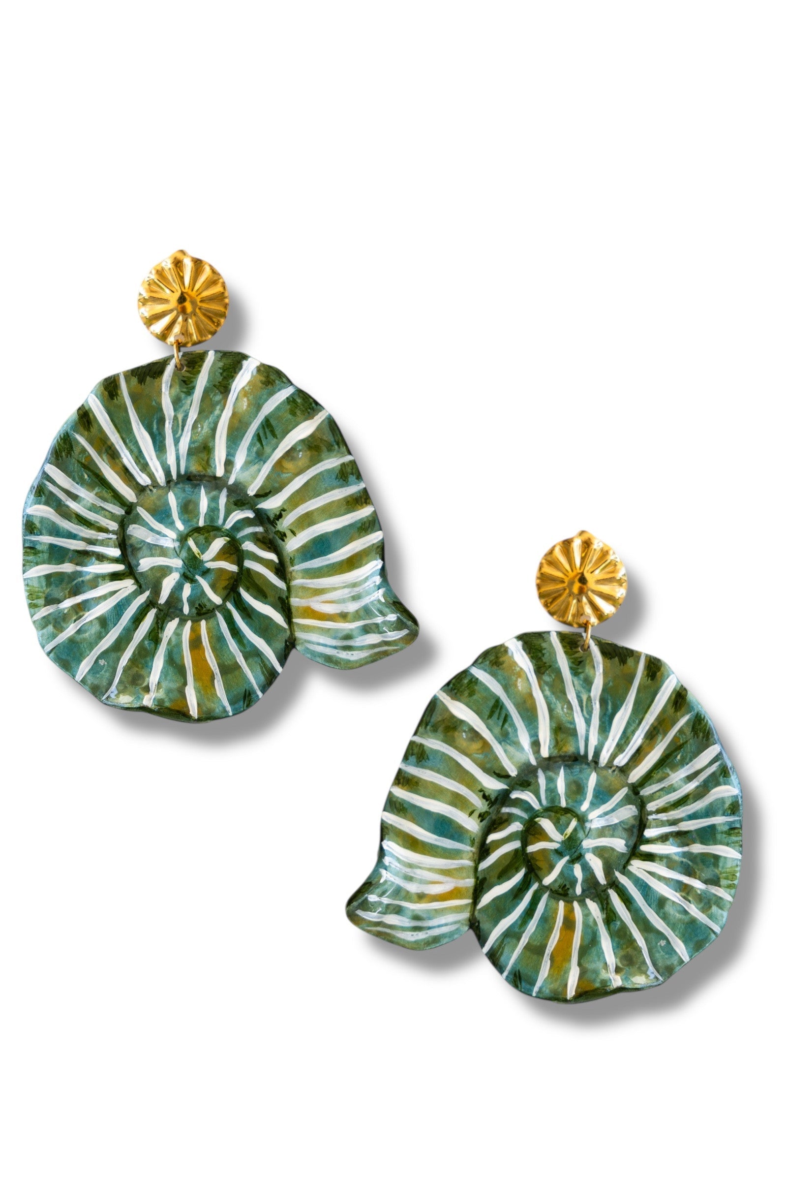 ATLANTIS - Green Asymmetrical Shell Earrings