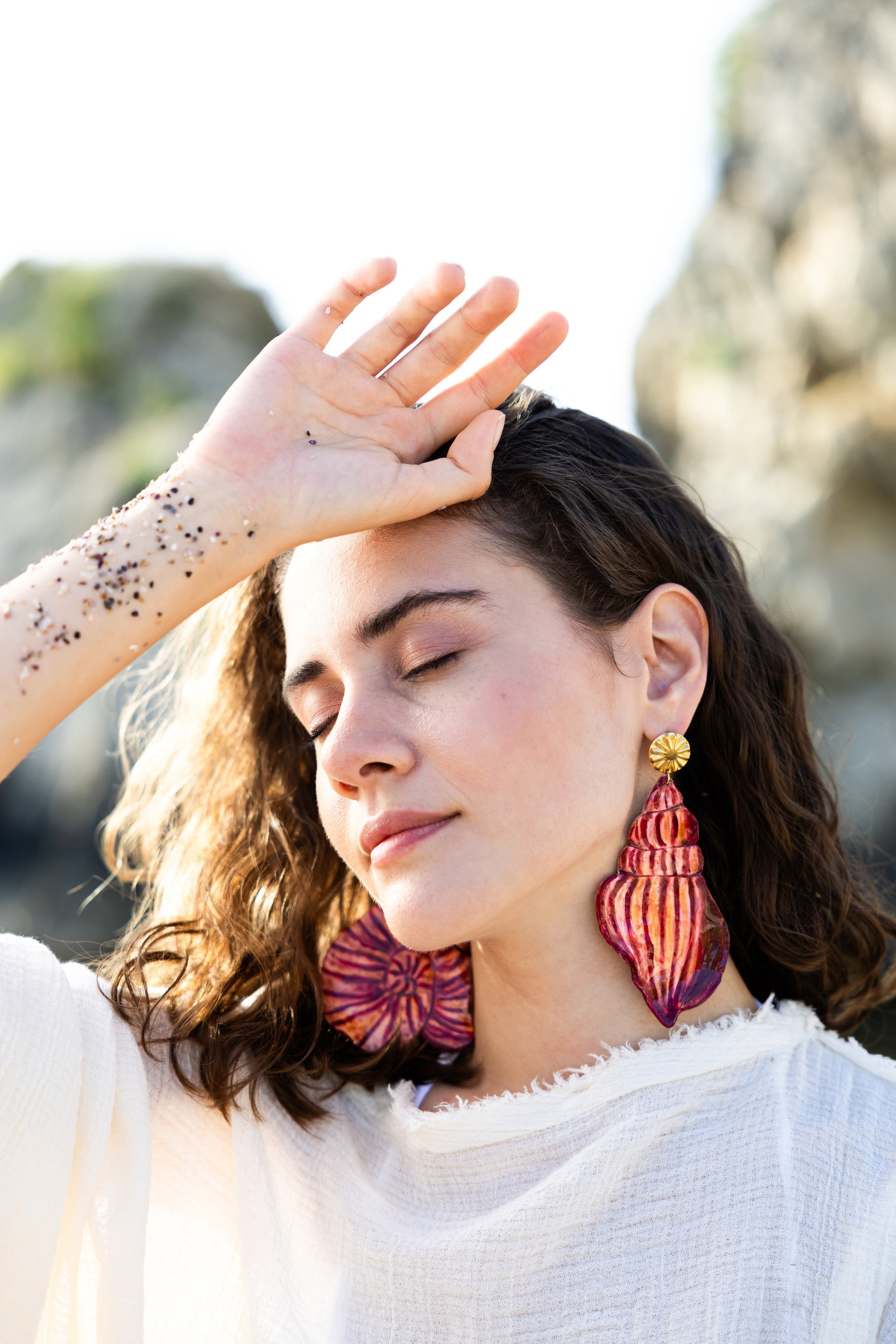 ATLANTIS - Red Asymmetrical Shell Earrings