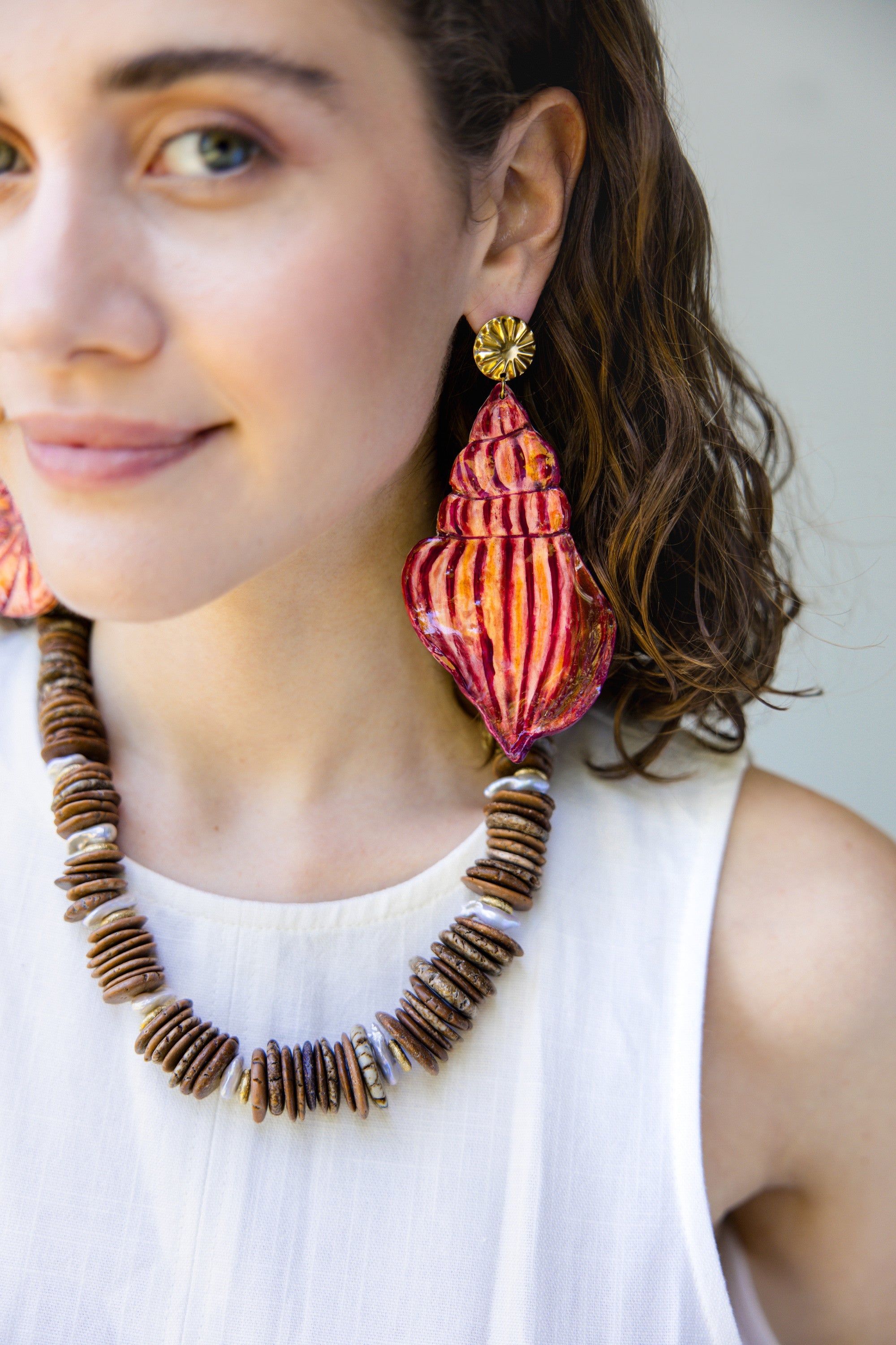 ATLANTIS - Red Asymmetrical Shell Earrings