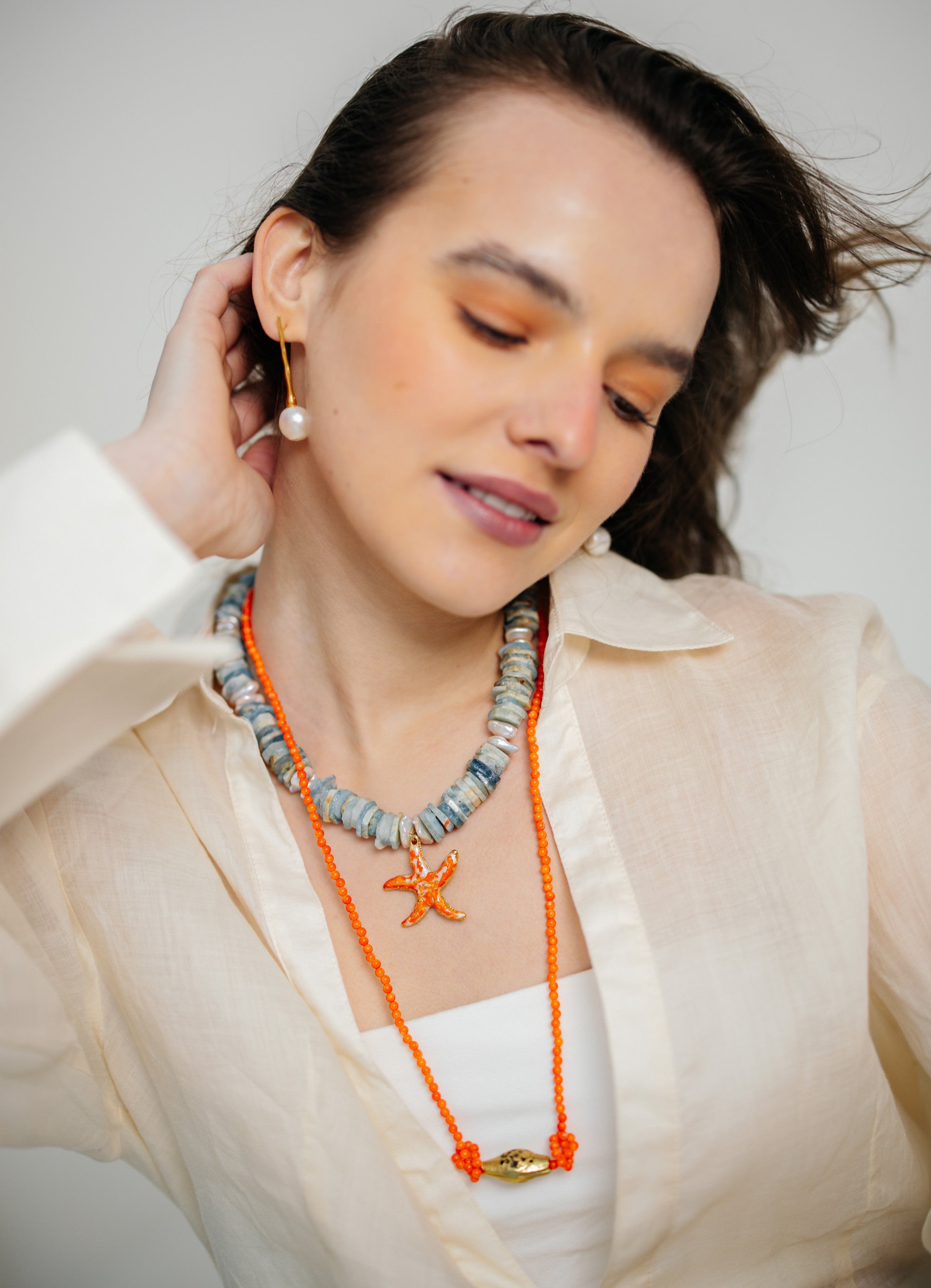 No.14 - Coral Detailed  Long Necklace - S/S '26