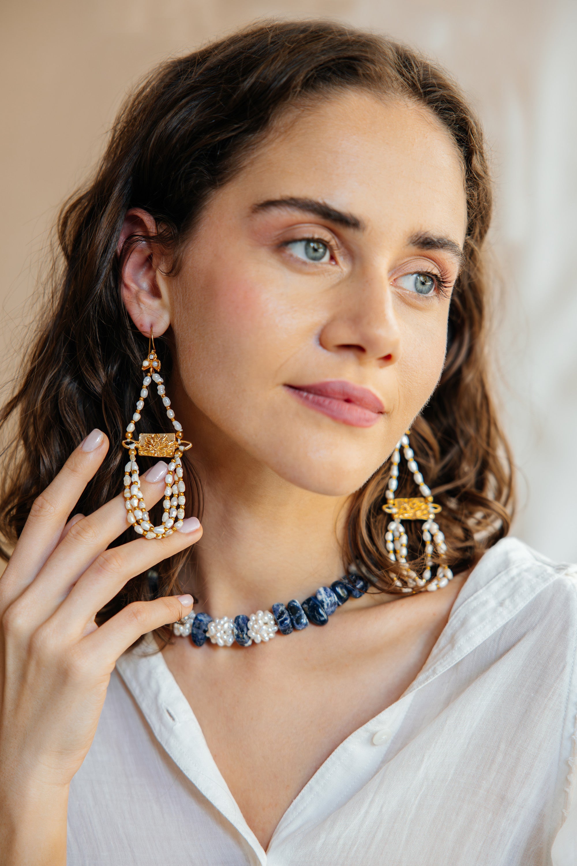No.1 - Pearl Detailed Sodalite Necklace - A/W 25-26 Silent Reverie