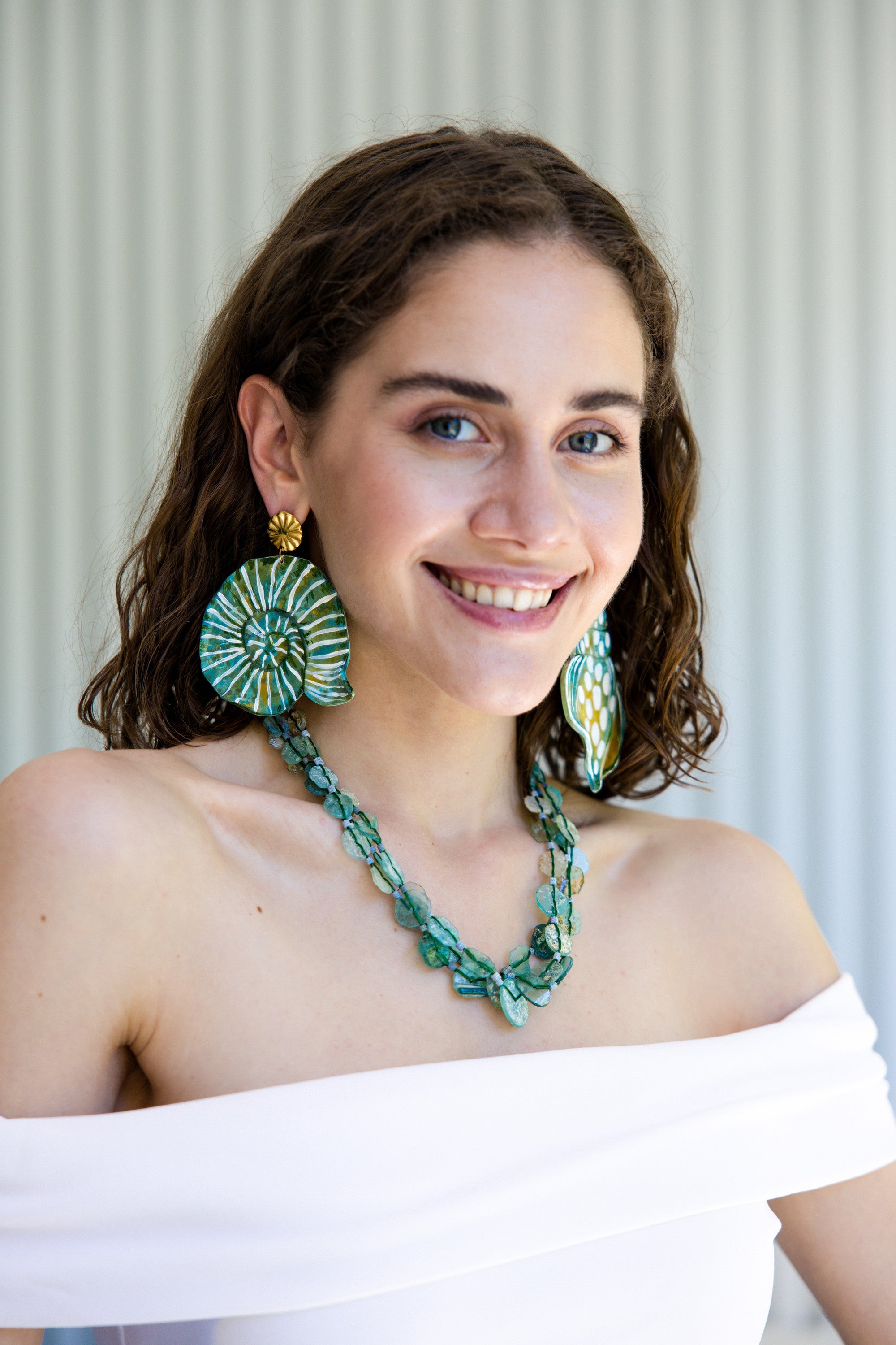 ATLANTIS - Green Asymmetrical Shell Earrings