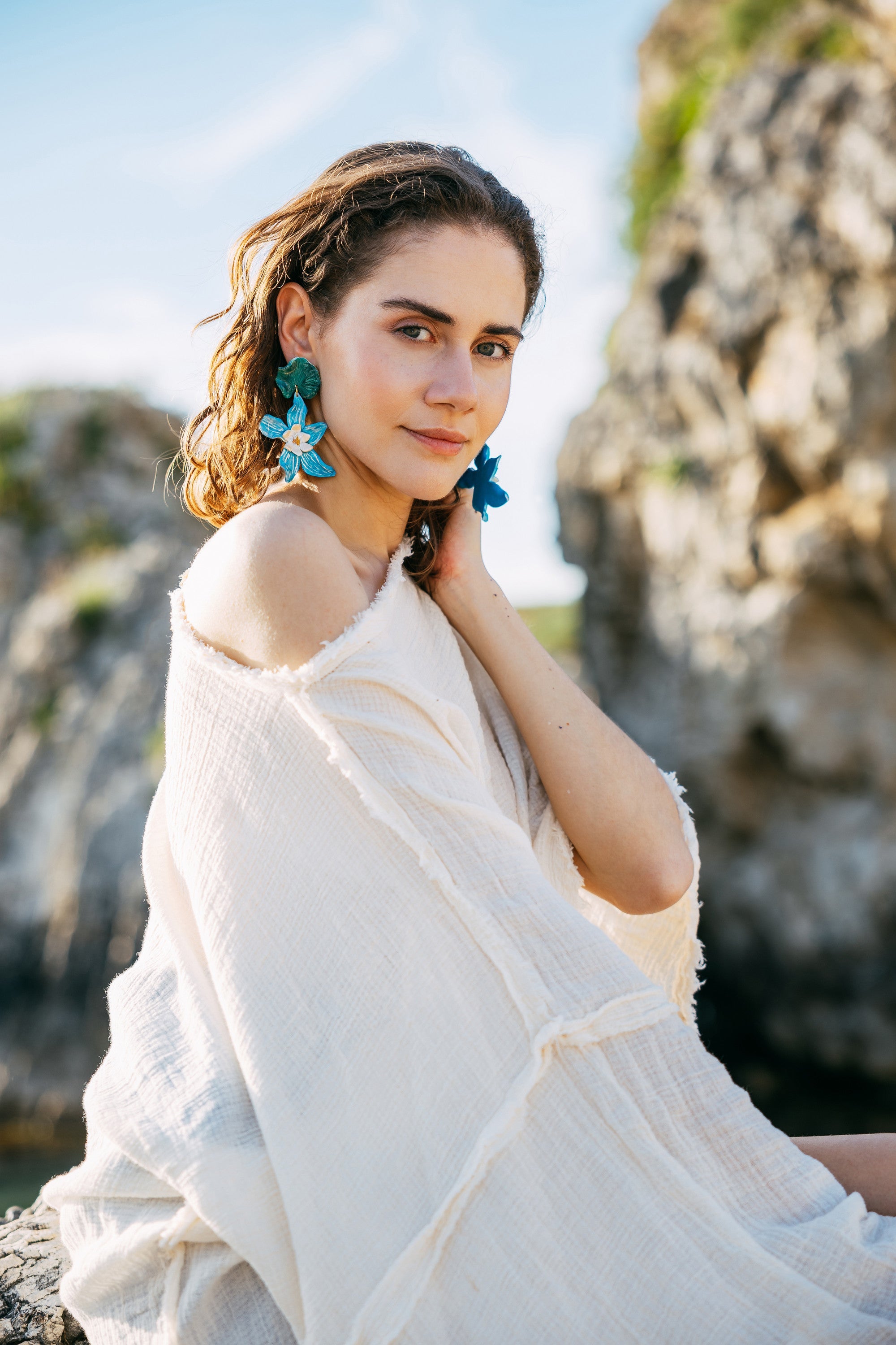 AQUARELLE - Blue Flower Earrings