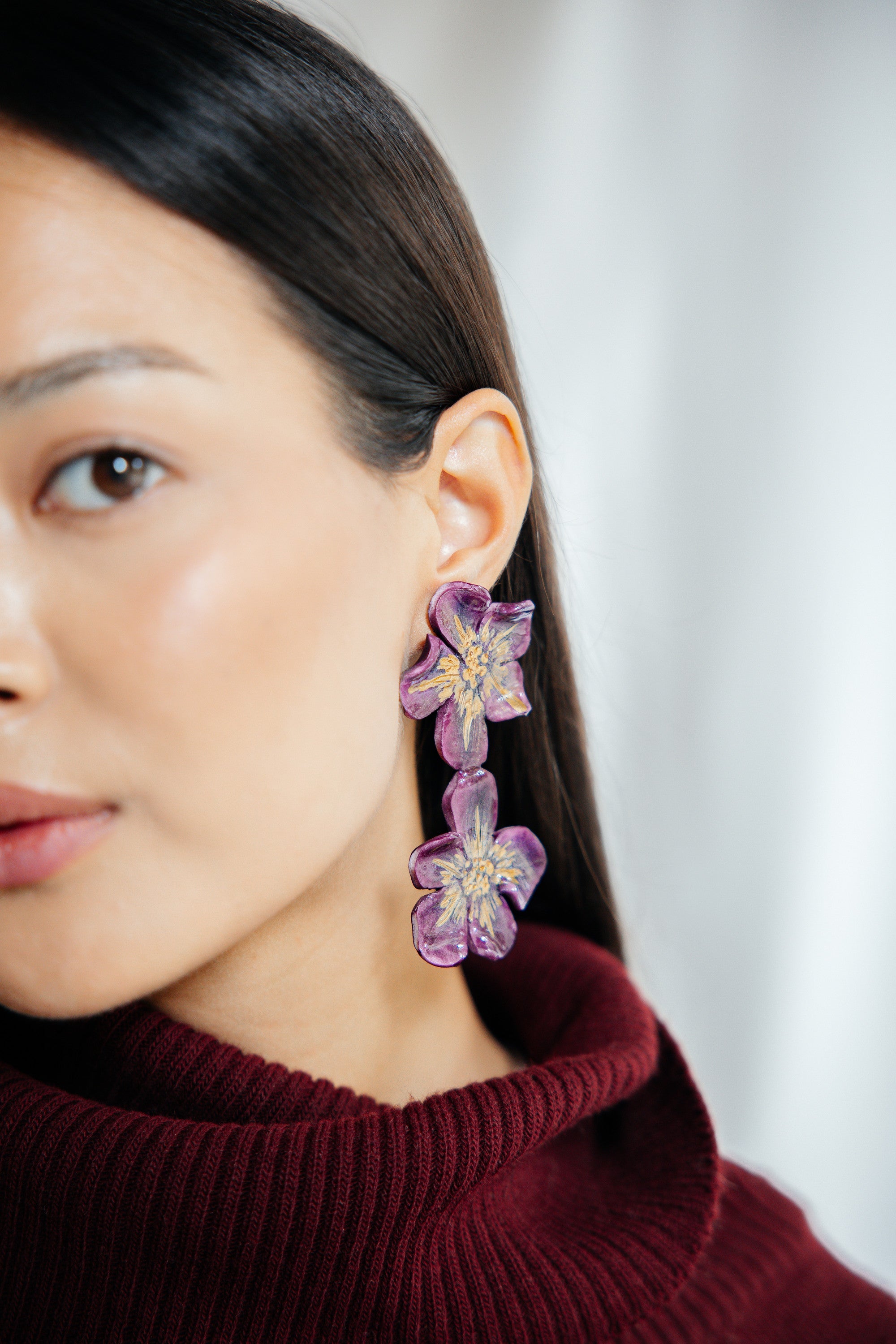 AMARINA - Gold Detailed Floral Earrings - A/W 25-26 Silent Reverie