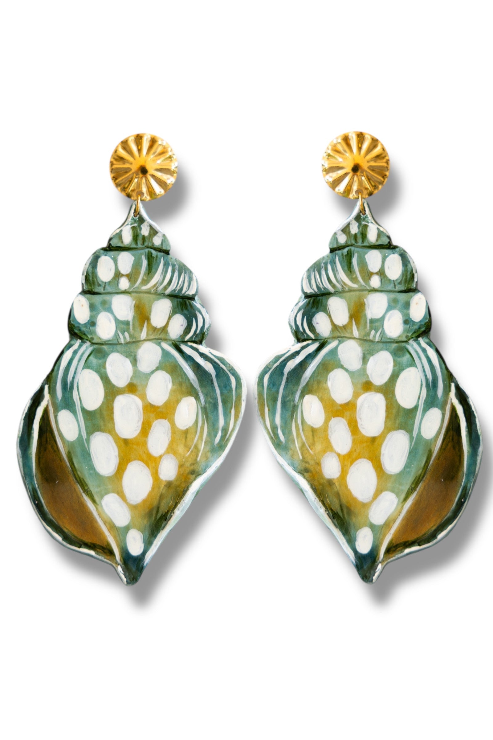 ATLANTIS - Green Asymmetrical Shell Earrings