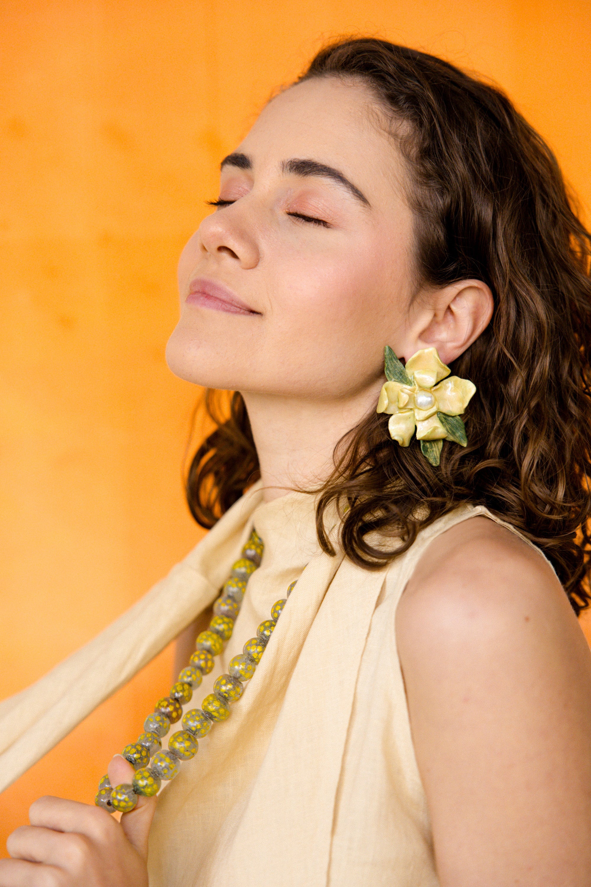 GARDENIA - Pearl Detailed Asymmetrical Floral Earrings