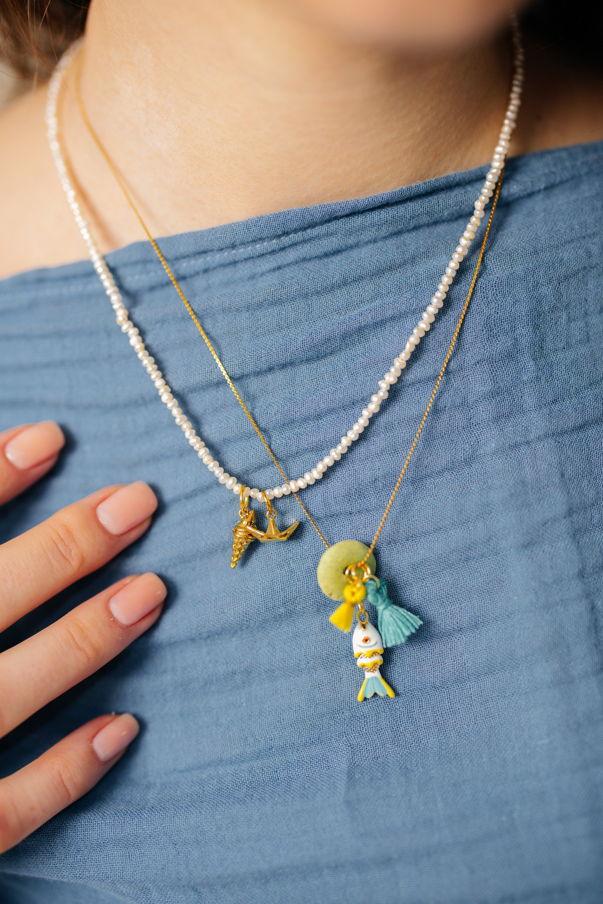No.24 - Ice Cream and Boat Charm Detailed Pearl Necklace - S/S '26
