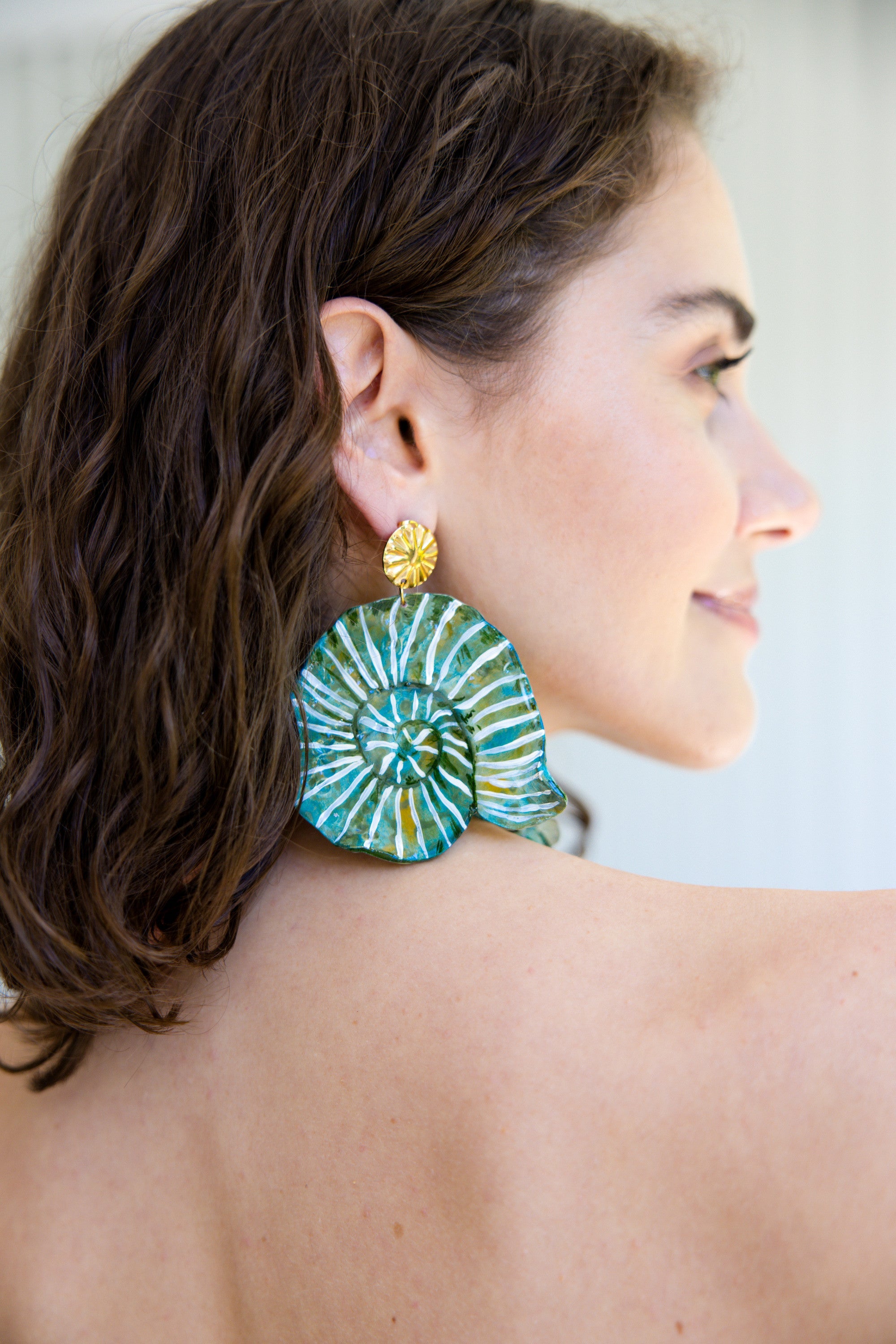 ATLANTIS - Green Asymmetrical Shell Earrings