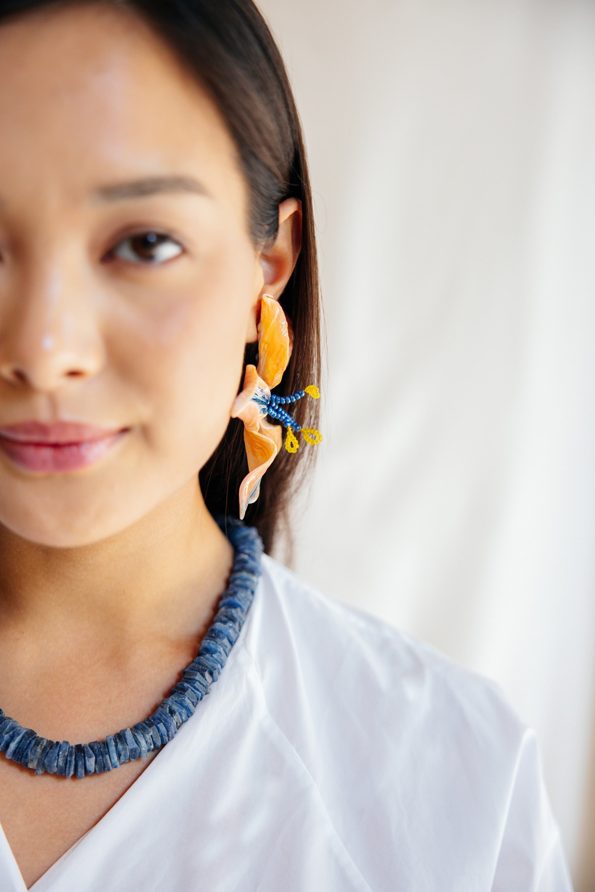 LUNISI - Bead Detailed Big Lily Form Earring - A/W 25-26 Silent Reverie