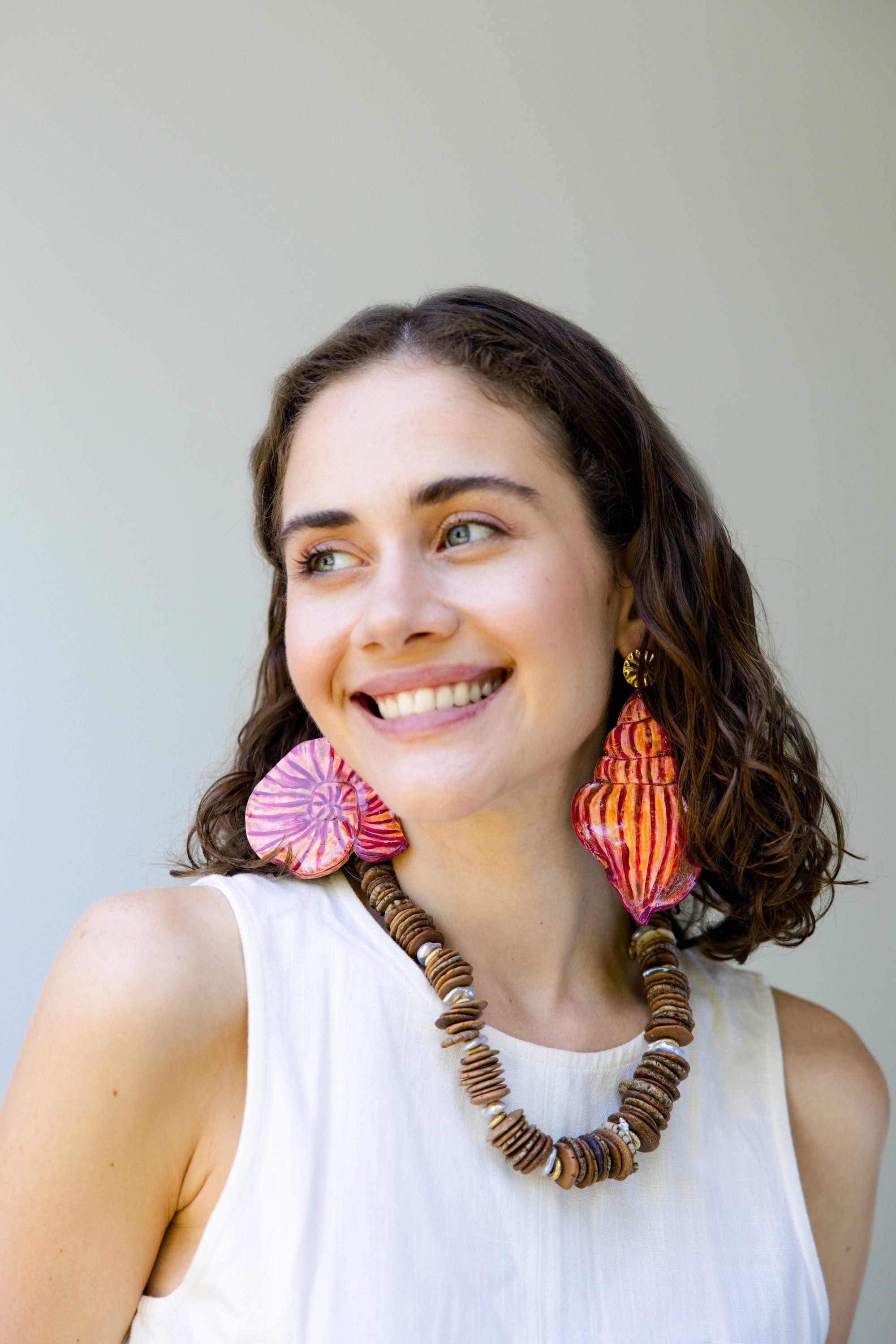 ATLANTIS - Red Asymmetrical Shell Earrings