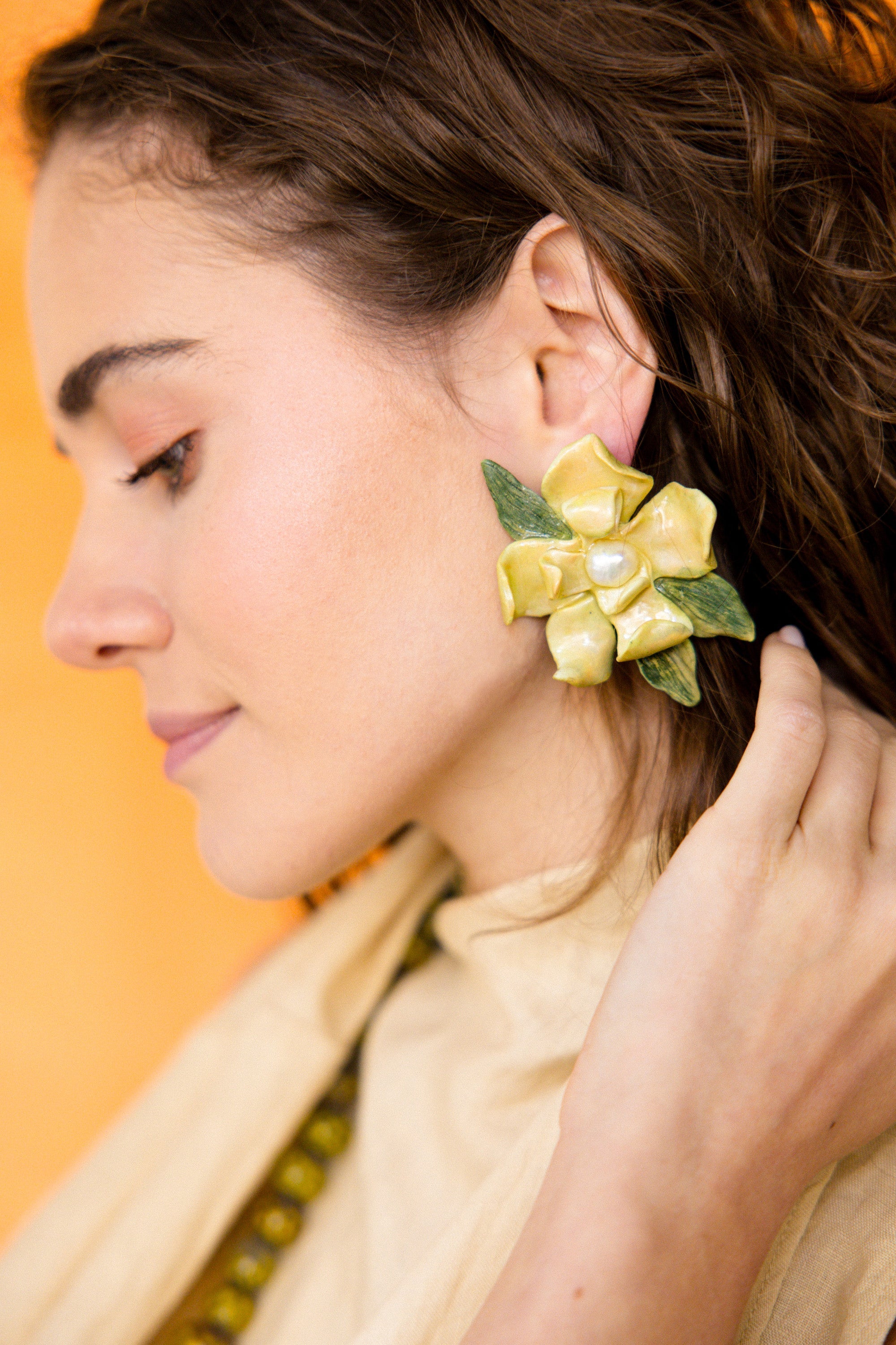 GARDENIA - Pearl Detailed Asymmetrical Floral Earrings