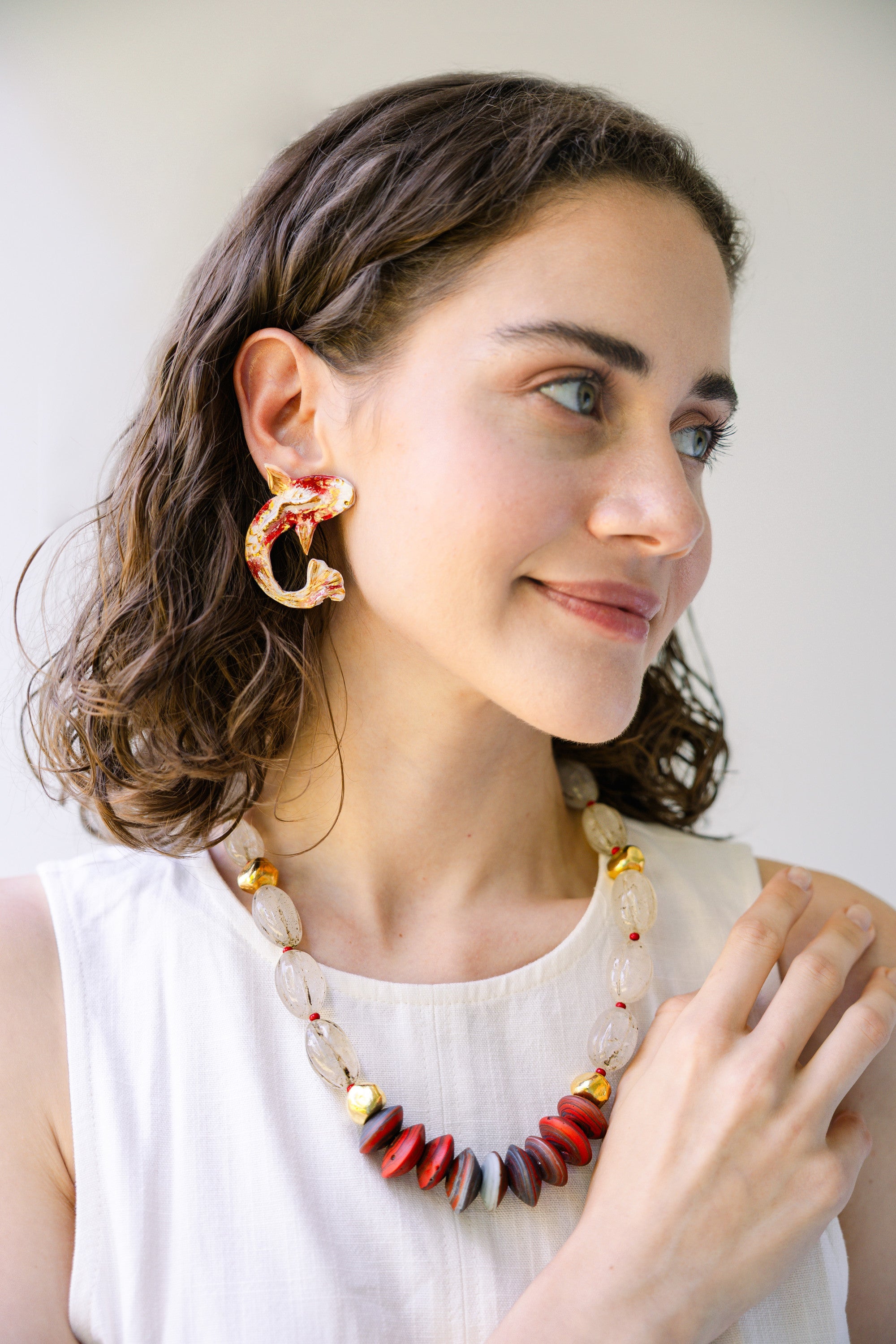 KOI - Red Asymmetrical Earrings