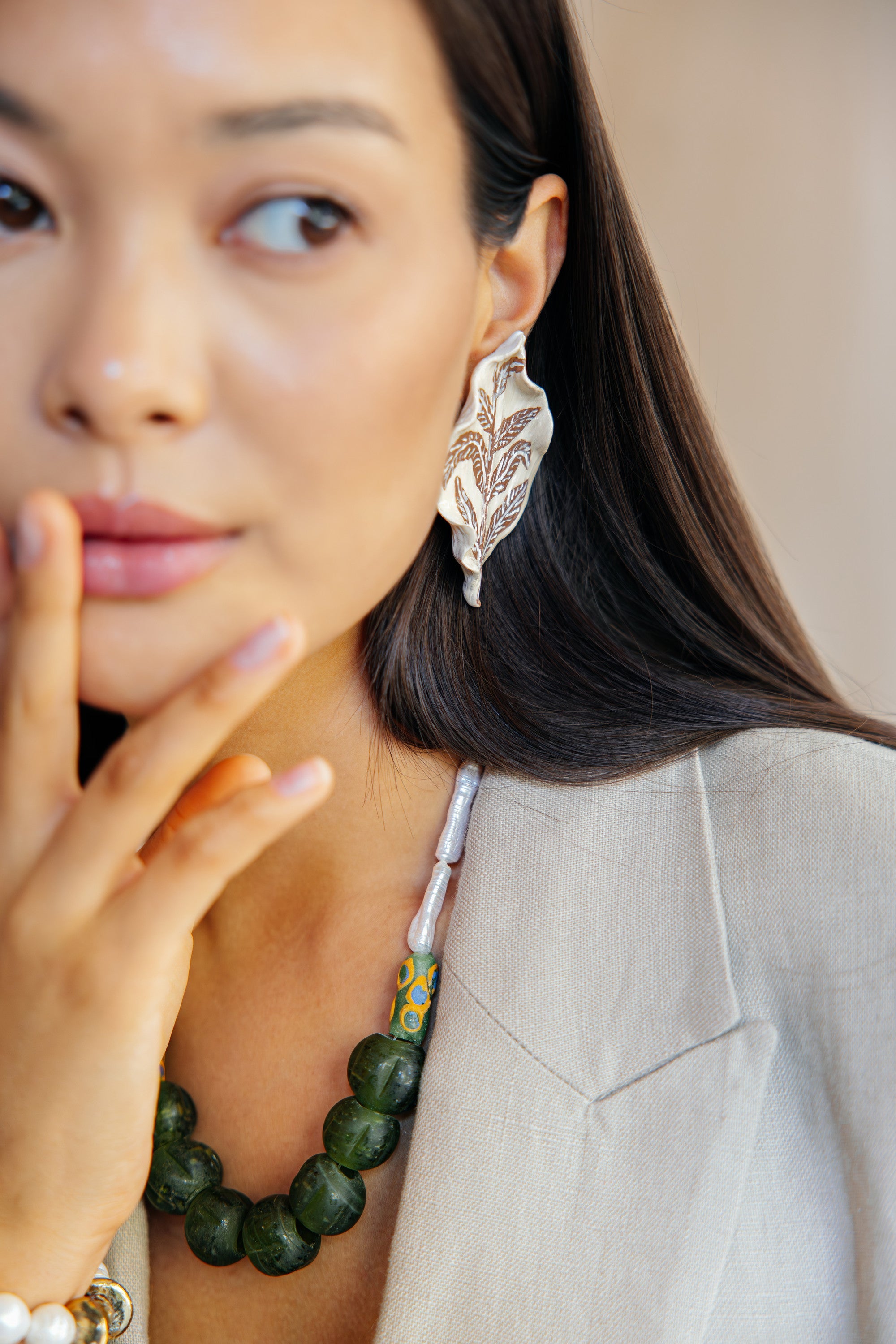 NERINE - Hand Painted Detailed Leaf Earring - A/W 25-26 Silent Reverie