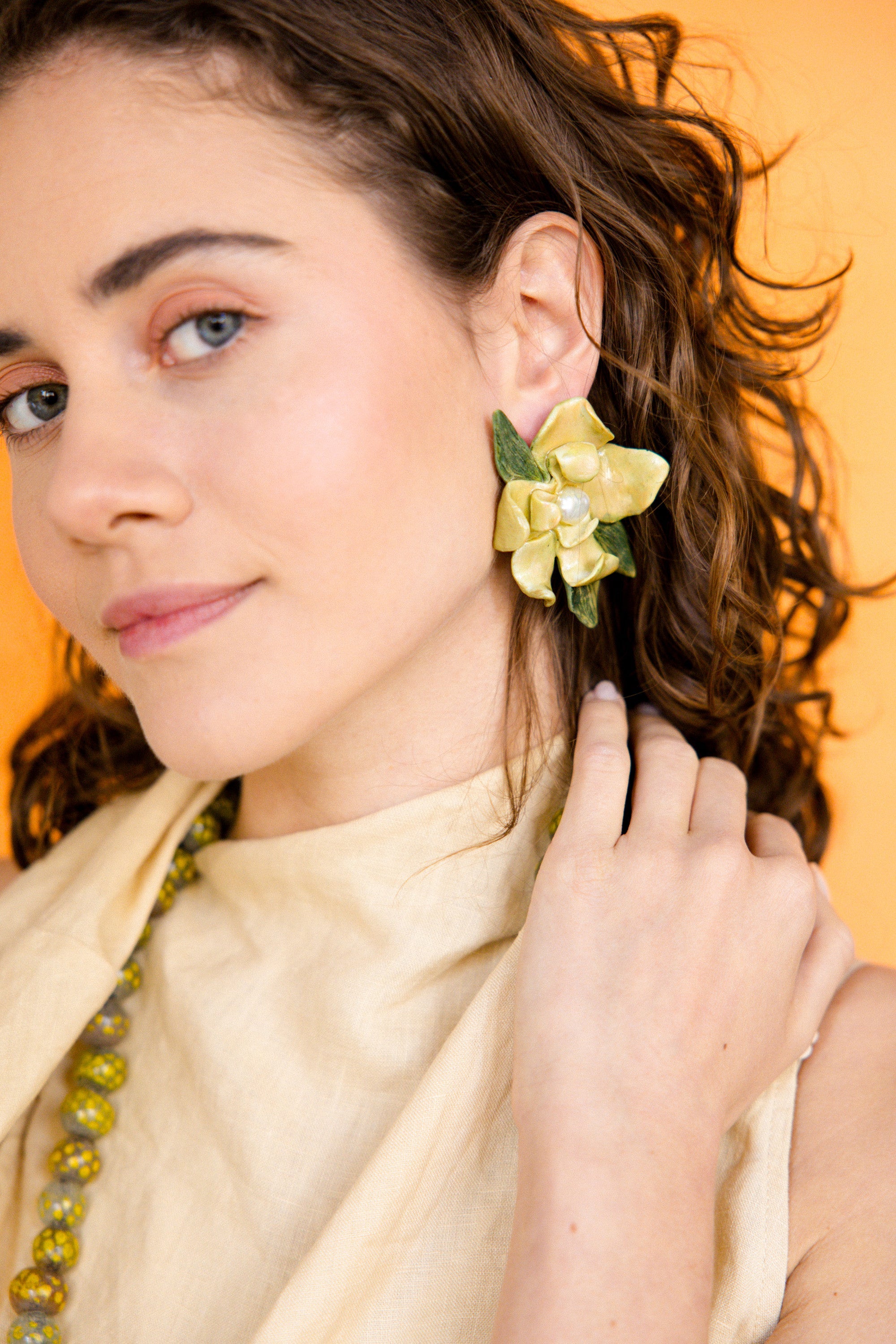GARDENIA - Pearl Detailed Asymmetrical Floral Earrings