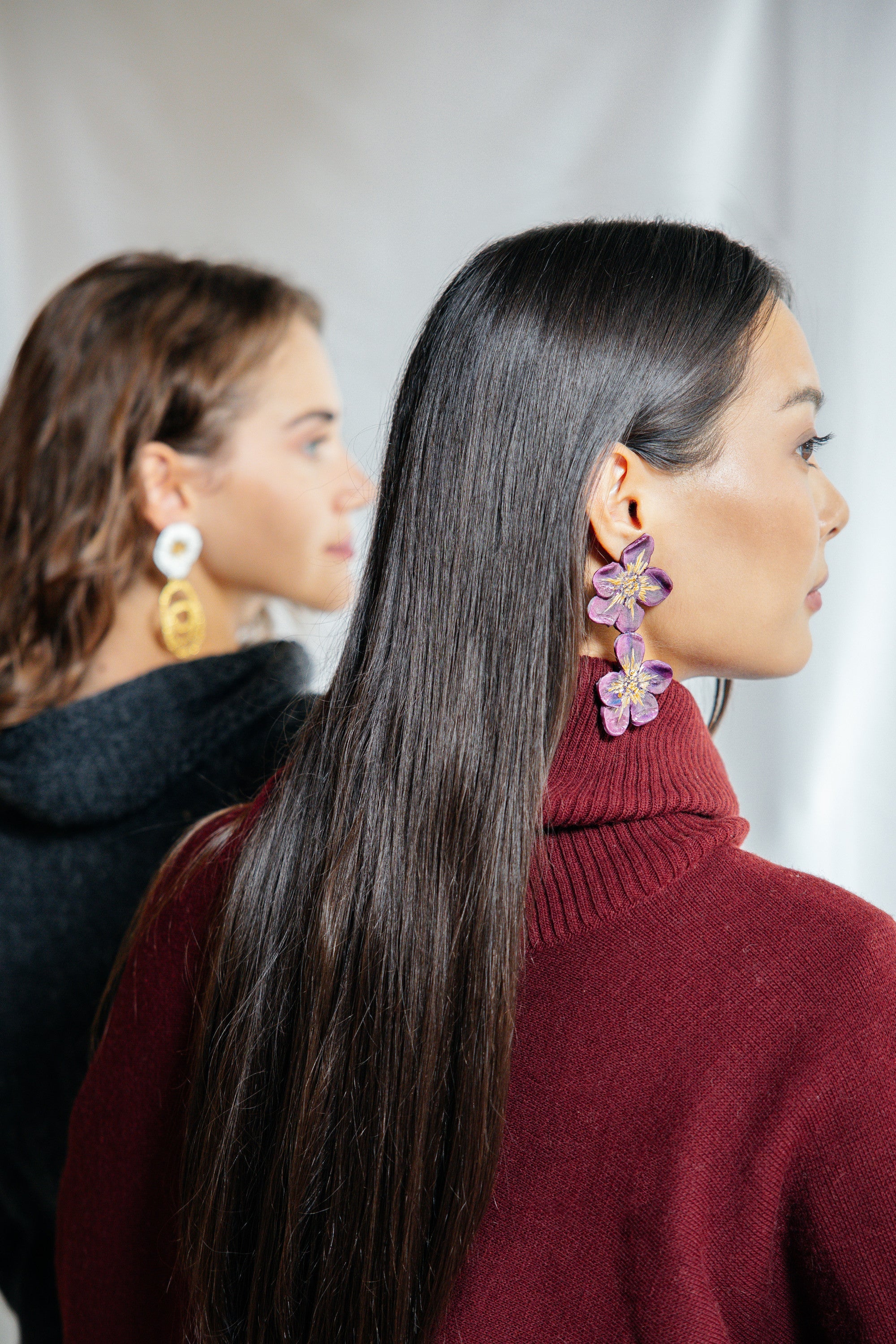 AMARINA - Gold Detailed Floral Earrings - A/W 25-26 Silent Reverie