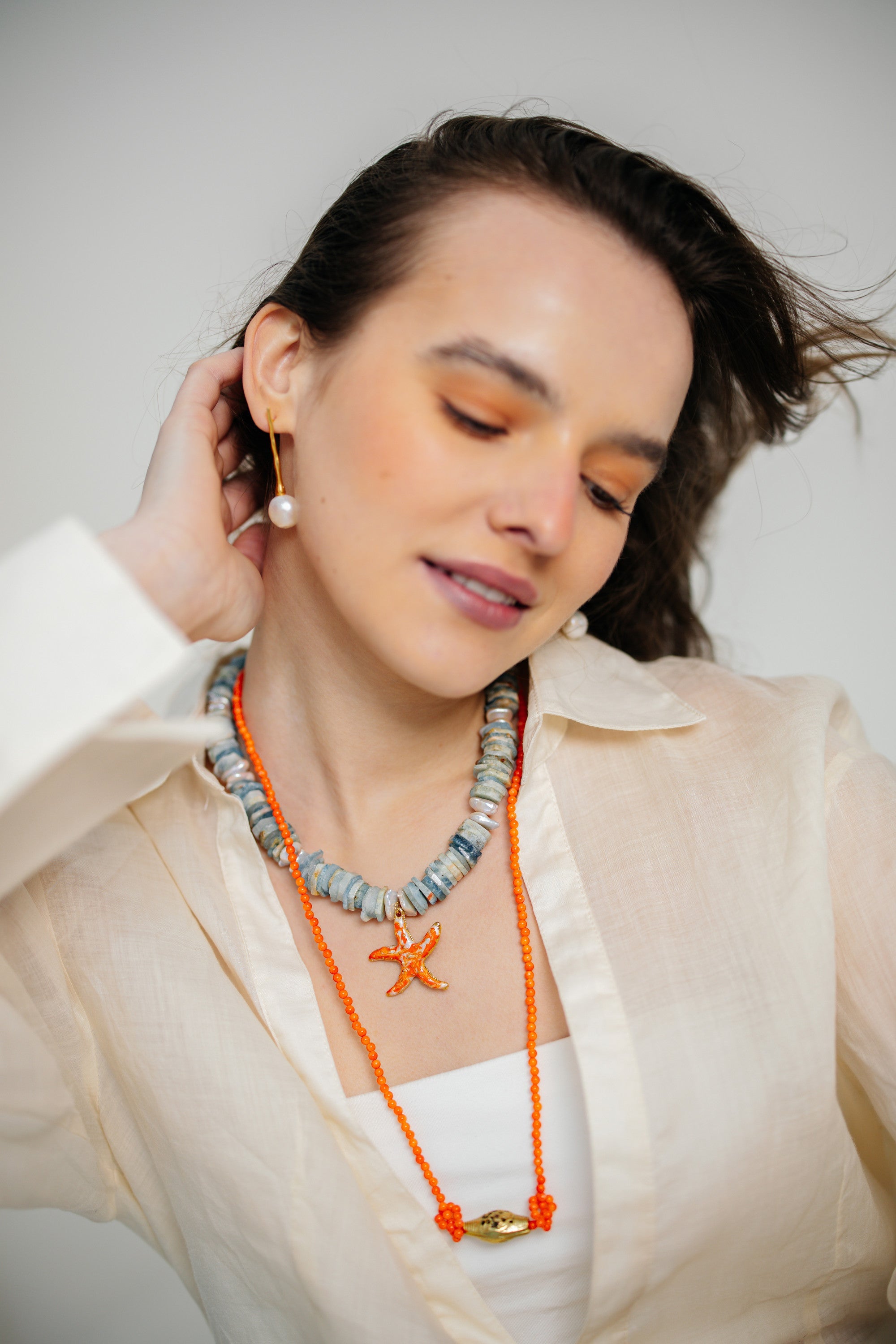 No.9 - Asymmetric Minimal Pearl Earrings - S/S '26 Dear, Sunset