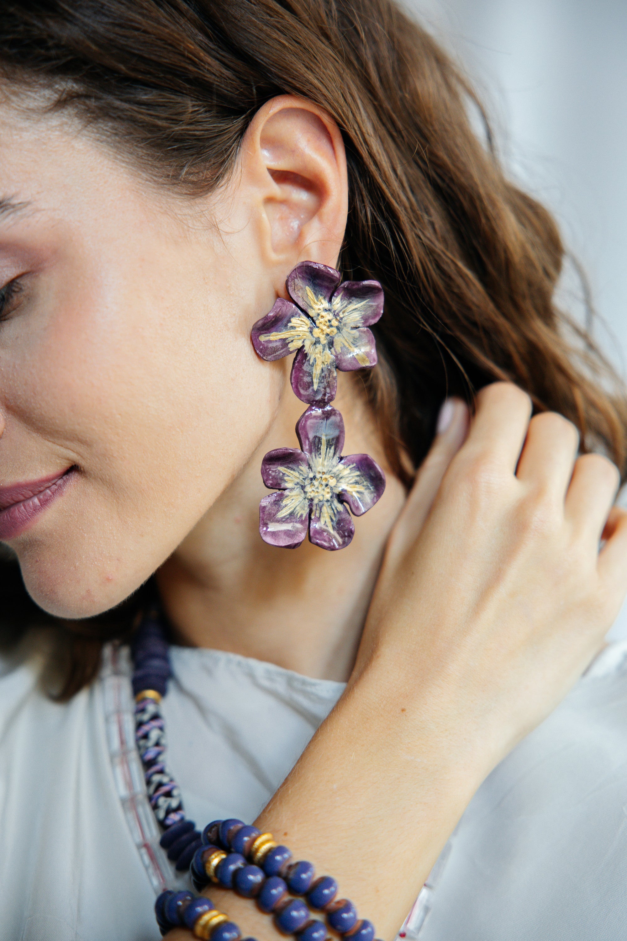 AMARINA - Gold Detailed Floral Earrings - A/W 25-26 Silent Reverie